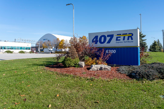 Brampton, Ontario, Canada- November 3, 2018: 407 ETR Concession Company Limited operates a toll highway stretching from Burlington to Pickering in Canada. 
