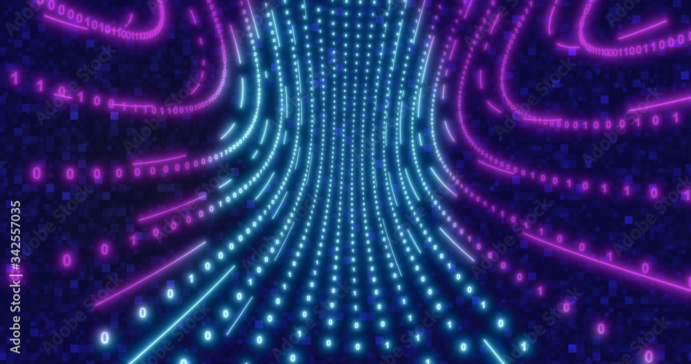 Aufkleber neon circle background with data tunnel. fluorescent ultraviolet lights ed animation . virtual reali