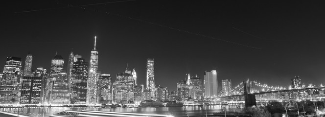New York skyline at night in black and white