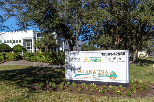 Orlando, Florida, USA - February 8, 2020: The Alaka`ina Foundation Family of Companies (FOCs) sign in Orlando, FL. USA, a government service firms who are designated as Native Hawaiian Organization. 