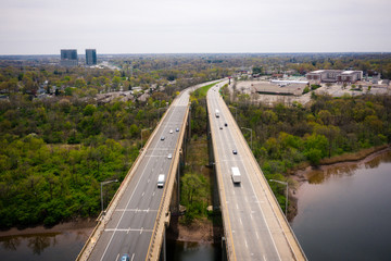 Fototapeta na wymiar Drone of Donald Goodkind Bridge Raritan River New Jersey 