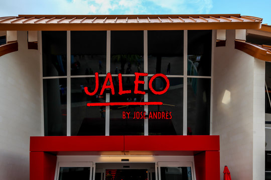Orlando, Florida, USA- February 19, 2020:  Jaleo by Chef Jose Andres  restaurant  in Orlando, Florida, USA.  Jaleo by Chef Jose Andres serves Spanish cuisine including tapas, paella, sangria and more.