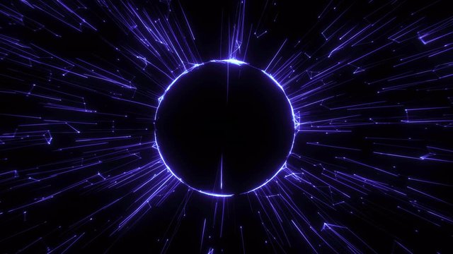 Light sphere ball with glitter sparkles radiance and glowing shimmer. Sphere, globe and space. Abstract geometric background with moving lines, dots and triangles. Plexus, triangular, sphere 