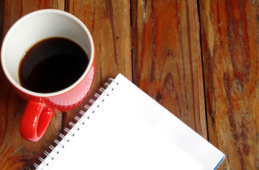 Coffee cup and equipment on work table 