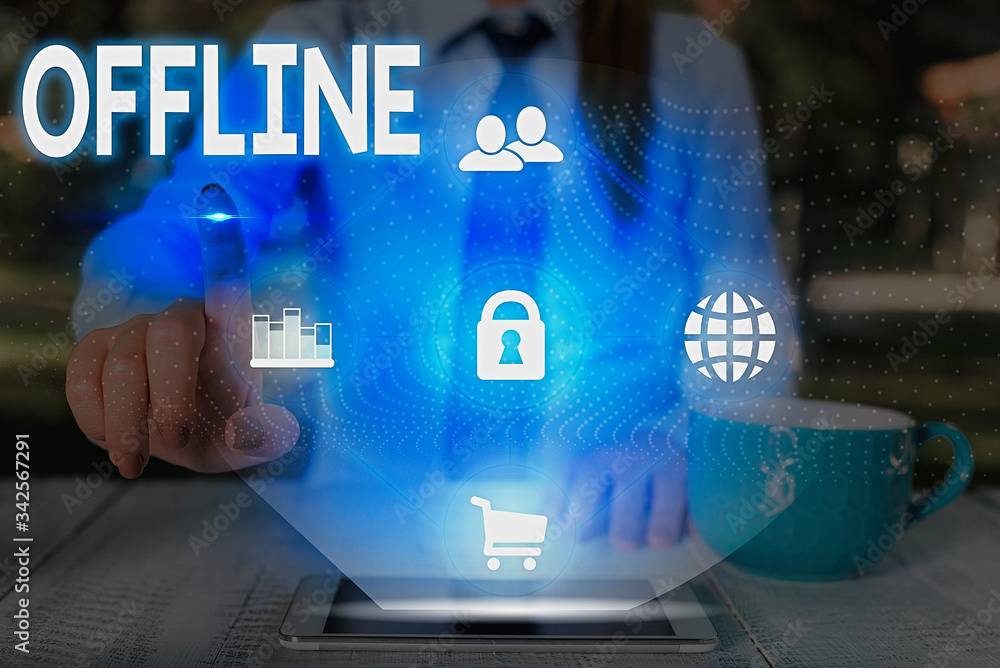 Poster text sign showing offline. business photo text not having directly connected to a computer or extern