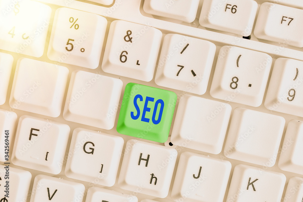 Poster text sign showing seo. business photo showcasing practice of increasing the quantity and quality of 