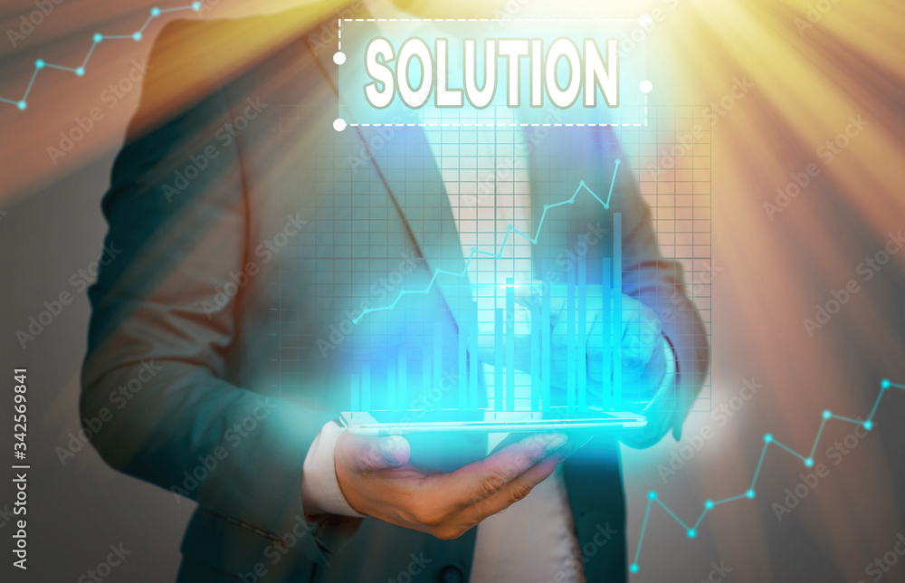 Poster conceptual hand writing showing solution. concept meaning a means of solving a problem or dealing wi