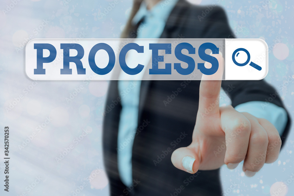 Aufkleber writing note showing process. business concept for standard procedures how to handle a particular jo