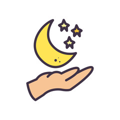 Isolated hand with moon and stars fill style icon vector design