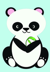 Panda holding bamboo leaves