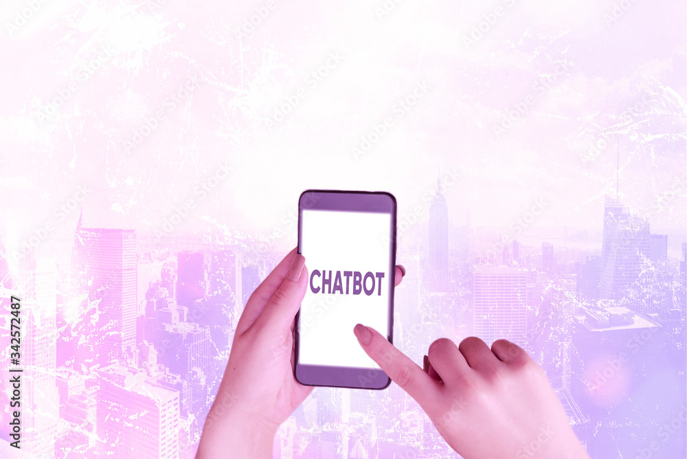 Poster word writing text chatbot. business photo showcasing a kind of computer program that simulates conve