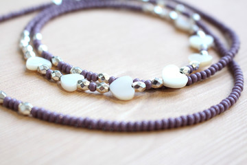 Purple White Heart Waist Beads