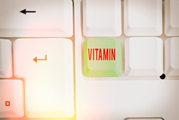 Writing note showing Vitamin. Business concept for group of organic compounds which are essential...