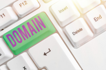 Writing note showing Domain. Business concept for an area of territory controlled by a particular...