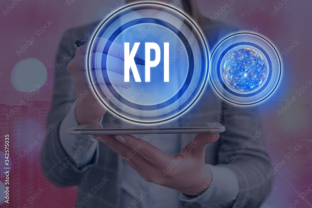 Poster text sign showing kpi. business photo showcasing evaluate the success of an organization in a partic