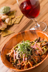 Raw Spaghetti Bowl with Mushrooms and Tomato Sauce
