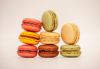 colorful macaroons on white background