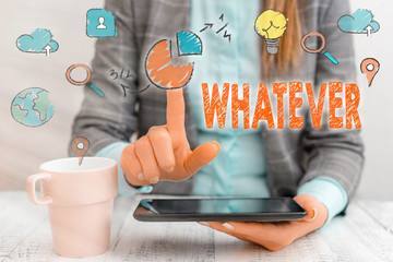 Text sign showing Whatever. Business photo text used to emphasize a lack of restriction in...