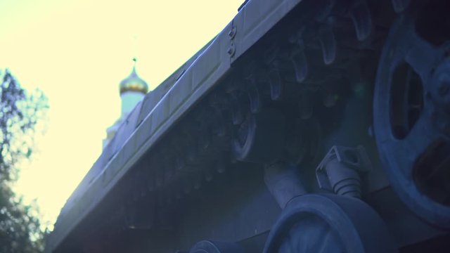 Ussr tank monument in military park, old artillery, red army