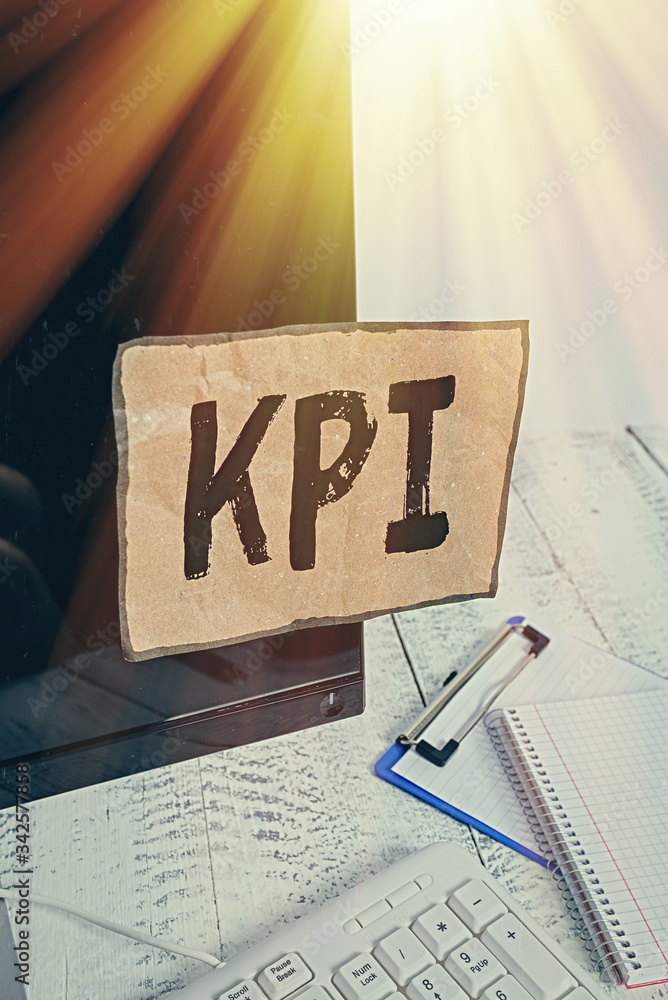 Poster word writing text kpi. business photo showcasing evaluate the success of an organization in a partic