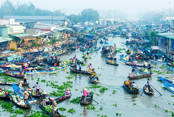 Aerial view of Nga Nam floating market, Mekong delta, Soc Trang, Vietnam. Same Damnoen Saduak of...