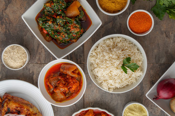 Gelly Meals. Nigerian Dish. African Meal. Spinach Dinner. Jelly Dinner. Jelly Lunch with rice, Jollof and Plantain