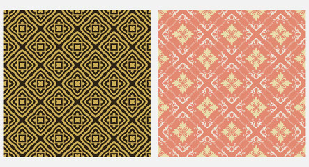 Two decorative backgrounds with seamless patterns vector graphics.