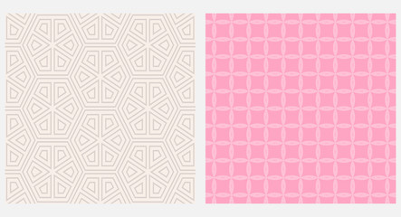 Geometric textures seamless pattern, beige and pink color, vector image