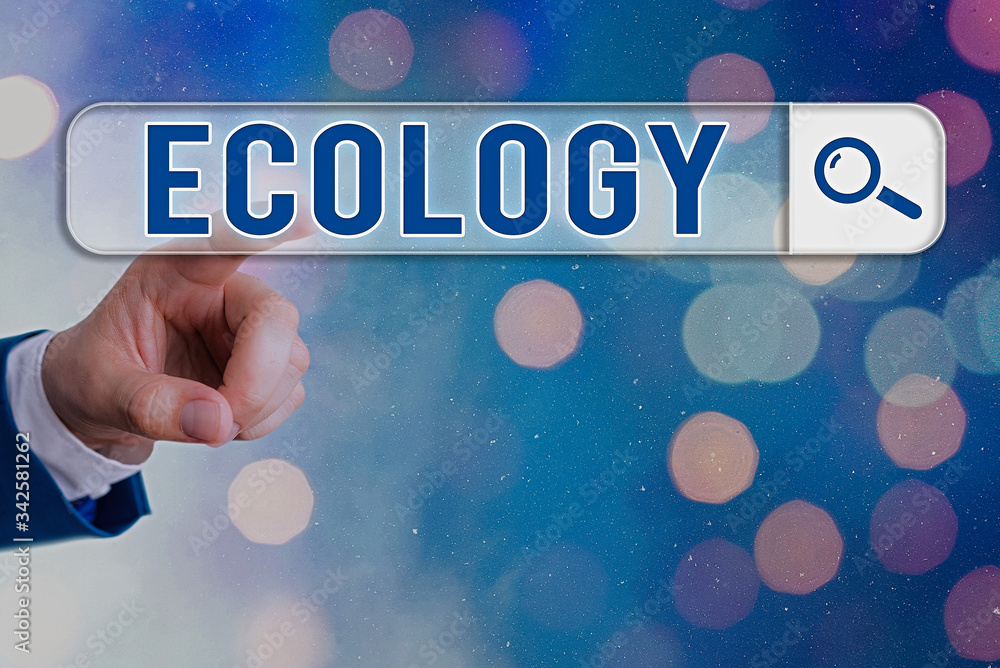 Poster writing note showing ecology. business concept for branch of science relation organisms environment 