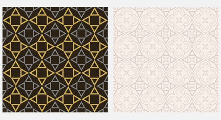 Modern geometric patterns. Wallpaper design texture. Black, gold and beige colors. Vector graphics.