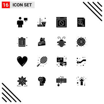 16 User Interface Solid Glyph Pack Of Modern Signs And Symbols Of Cv, Clipboard, Sweep, Application, Web