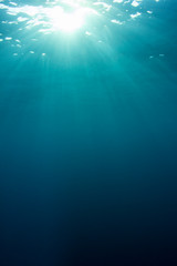 Blue water background underwater in ocean
