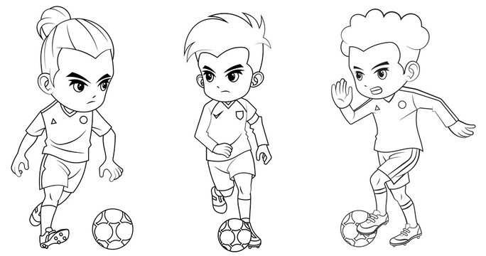 Collection of cartoon football boy used for coloring book 