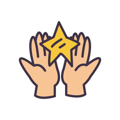 Hand holding star fill style icon vector design