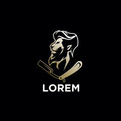 barber shop, lion, mascot vintage logo. retro template design 