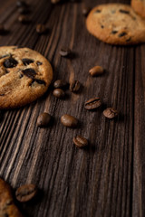 chocolate chip cookies on wooden table