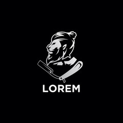 barber shop, lion, mascot vintage logo. retro template design 