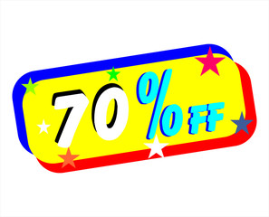 Holiday Sale Banner, 70% OFF Special Offer Ad. Discount Promotion Vector Banner. Price Discount Offer. Season Sale Promo Sticker colorful background.