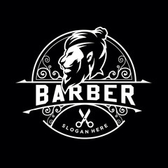 barber shop, lion, mascot vintage logo. retro template design 