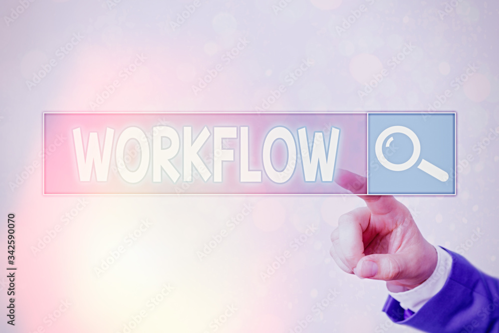 Poster writing note showing workflow. business concept for series of activities or procedures necessary to 