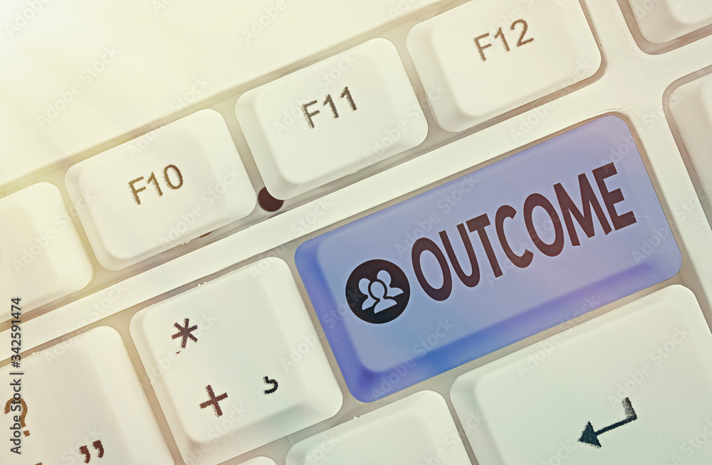 Poster conceptual hand writing showing outcome. concept meaning the final result of something or how the wa
