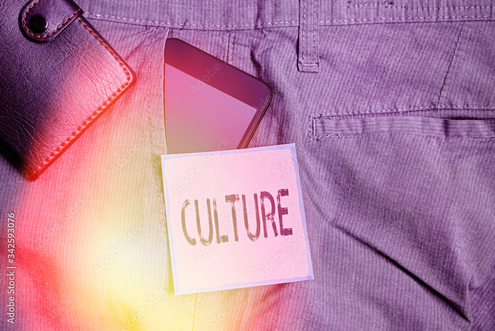 Aufkleber conceptual hand writing showing culture. concept meaning characteristics and knowledge of a particul