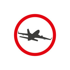 Fototapeta premium No Airplane sign. Plane symbol. Travel icon. Flight flat label. Red prohibition sign. Stop symbol.