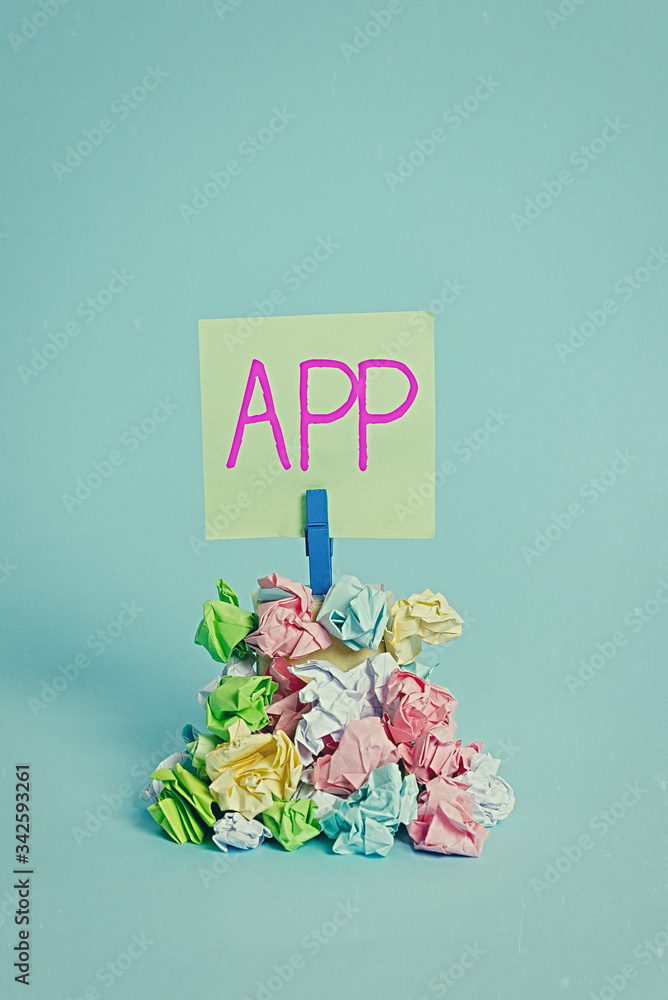 Poster handwriting text writing app. conceptual photo computer program download software by a user to a mob