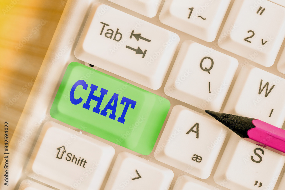 Poster word writing text chat. business photo showcasing take part in a discussion that involves sending me