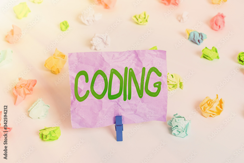 Poster word writing text coding. business photo showcasing assigning code to something for classification i
