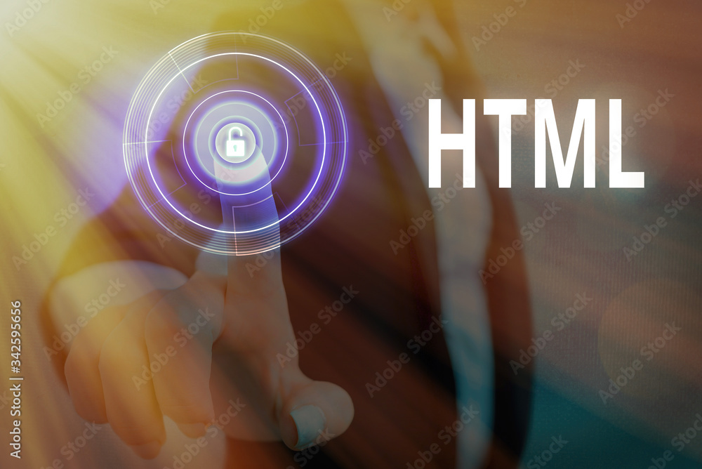 Poster writing note showing html. business concept for the lingua franca for publishing hypertext on the wo