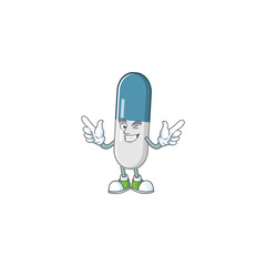 Cartoon character design concept of vitamin pills cartoon design style with wink eye
