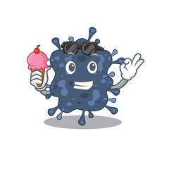 Naklejka premium Cartoon design concept of bacteria neisseria having an ice cream