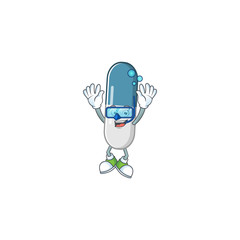 Mascot design concept of vitamin pills wearing Diving glasses